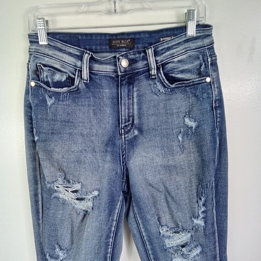 Judy Blue Boyfriend Fit Jeans Women's 7/28 Blue Distressed Destroyed High Rise - Picture 4 of 8